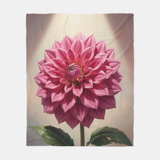 ピンクダリアの花の植物画 フリースブランケット (正面)