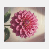 ピンクダリアの花の植物画 フリースブランケット (正面(横))
