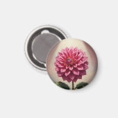 ピンクダリアの花の植物画 マグネット (正面/裏面)