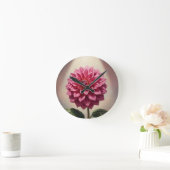 ピンクダリアの花の植物画 ラウンド壁時計 (ホーム)