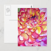 ピンクダリアの花の水彩細密画 ポストカード (正面/裏面)