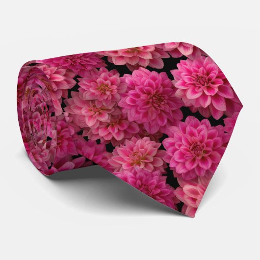 ピンクダリアの花柄 ネクタイ (ロール)