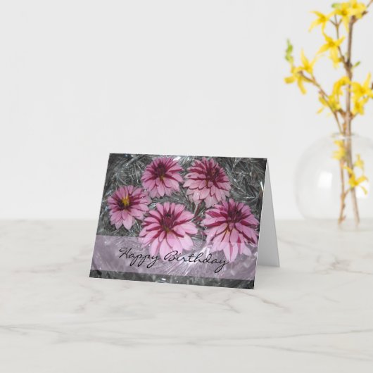ピンクダリアス誕生日の願い カード (黄色い花)