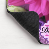 ピンクダリアフラワーズパープルグリッターフローラ名 マウスパッド (コーナー)