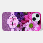 ピンクダリアフラワーズパープルグリッターフローラ名 Case-Mate iPhoneケース (裏面 (横))
