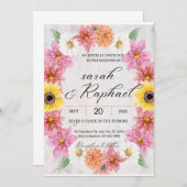 ピンクダリアフレームウォーター結婚カラー 招待状 (正面/裏面)