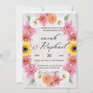 ピンクダリアフレームウォーター結婚カラー 招待状