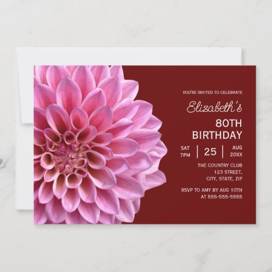 ピンクダリアフローラ秋ブルゴーニュ80誕生日 招待状 (正面)