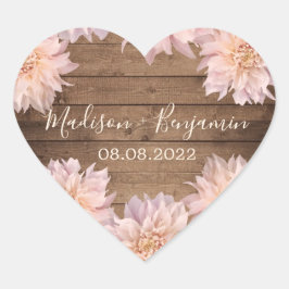 ピンクダリア素朴フラワーウッド結婚ズ日付ハート ハートシール