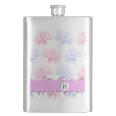 ピンクダリア、ブルーダリア、花、モノグラム フラスク (正面)