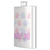 ピンクダリア、ブルーダリア、花、モノグラム フラスク (左)