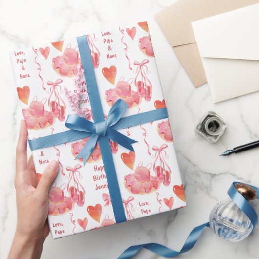 ピンクダンスツツ&バレエスリッパ誕生日 ラッピングペーパー (ギフト)