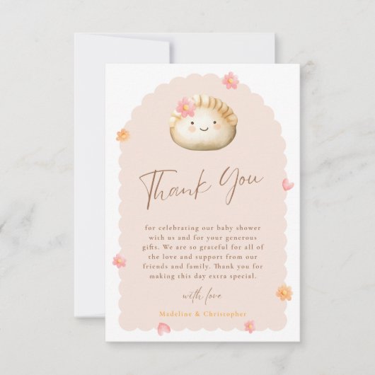 ピンクダンピングベビーガールシャワーサンキューカード (正面)