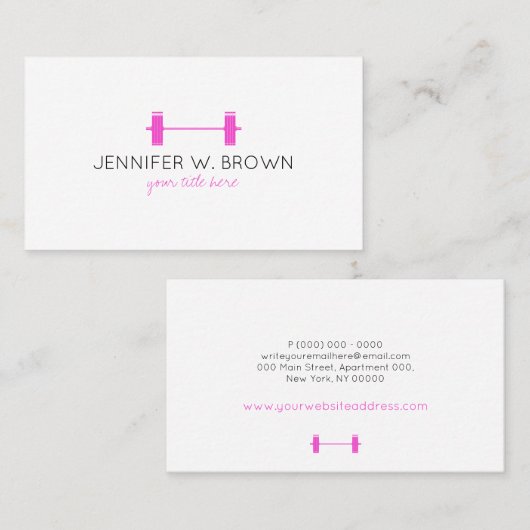 ピンクダンベルフィットネスインストラクターパーソナルトレーナー 名刺 (正面/裏面)