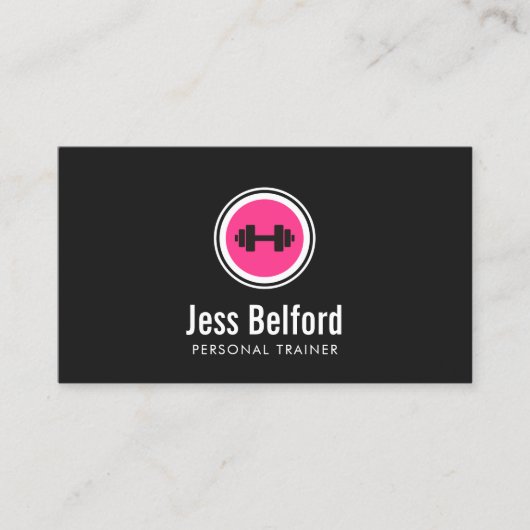 ピンクダンベルロゴ、パーソナルトレーナー、フィットネスジム 名刺 (正面)