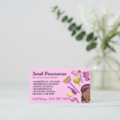 ピンクダークスキン清掃レディーハウスクリーニング 名刺 (スタンド正面)