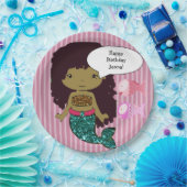 ピンクダークヘアマーメイドバースデーパーティープレート ペーパープレート (パーティー)