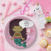 ピンクダークヘアマーメイドバースデーパーティープレート ペーパープレート (パーティー)