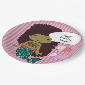 ピンクダークヘアマーメイドバースデーパーティープレート ペーパープレート (アングル)