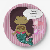 ピンクダークヘアマーメイドバースデーパーティープレート ペーパープレート (正面)