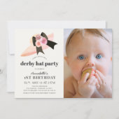 ピンクダービーハットバラ1st誕生日パーティー写真 招待状 (正面)