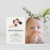 ピンクダービーハットバラ1st誕生日パーティー写真 招待状 (スタンド正面)