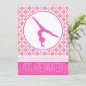 ピンクダ市松模様にイヤモンド体操パーティの招待状 招待状 (スタンド正面)
