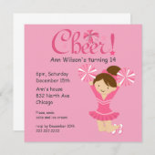 ピンクチアリーダー応援誕生日招待状 招待状 (正面/裏面)
