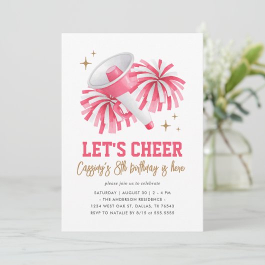 ピンクチアリーティングガール誕生日 招待状 (スタンド正面)