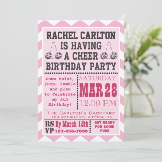 ピンクチアリーティング誕生日パーティーの招待 招待状 (スタンド正面)