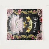 ピンクチェアバラ蝶の写真の背景 タペストリー (正面(横))