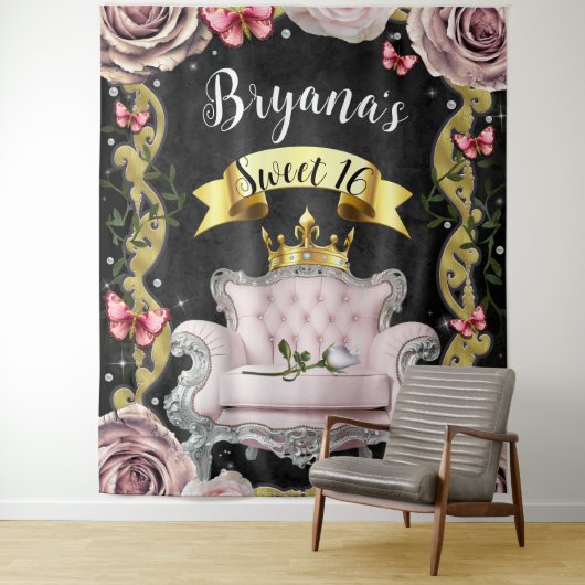 ピンクチェアバラ蝶の写真の背景 タペストリー (インサイチュ)