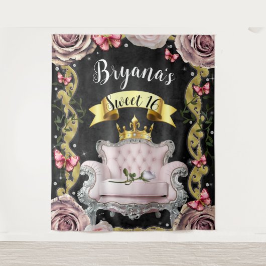 ピンクチェアバラ蝶の写真の背景 タペストリー (正面)