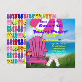 ピンクチェアビーチサンダルスウィート16ビーチパーティー 招待状 (正面/裏面)