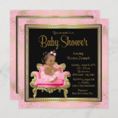 ピンクチェアレース真珠エスニックガールベビーシャワー 招待状 (正面/裏面)