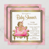 ピンクチェアレース真珠ピンクの金ゴールド赤ちゃんシャワー 招待状 (正面/裏面)