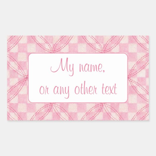 ピンクチェックキルト長方形マットステッカー 長方形シール (正面)