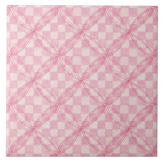 ピンクチェックキルト 6x6 セラミックタイル (正面)