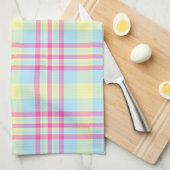 ピンクチェック&ソフトピー付きスカイブルーキッチンタオル キッチンタオル (四つ折り)