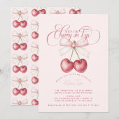 ピンクチェリーオントップ ブライダルシャワー 招待状 (正面/裏面)
