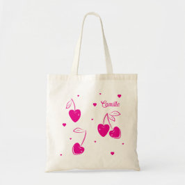ピンクチェリーハーツ ワ whimsical かわいい形 名前 トートバッグ
