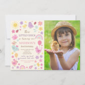 ピンクチキン1st誕生日パーティー写真招待状 招待状 (正面)