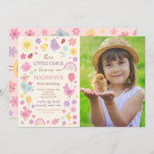 ピンクチキン1st誕生日パーティー写真招待状 招待状 (正面/裏面)