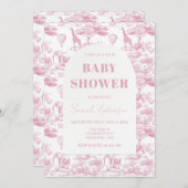 ピンクチノイスリートイレデジュウイ赤ちゃんシャワー 招待状 (正面/裏面)