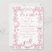 ピンクチノイスリートイレヴィンテージベビーシャワー 招待状 (正面)