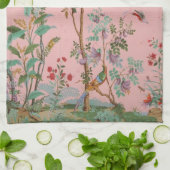 ピンクチノイスリーバードフローラ美エレガントしい キッチンタオル (折り畳み)