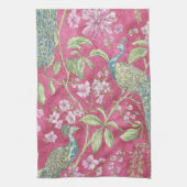 ピンクチノイスリーピーコックフローラ キッチンタオル (縦)