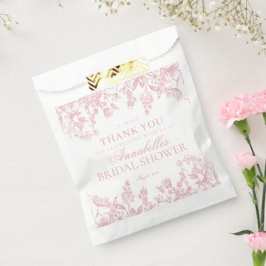 ピンクチノイスリーフローラブライダルシャワーデザート フェイバーバッグ (封をした状態)