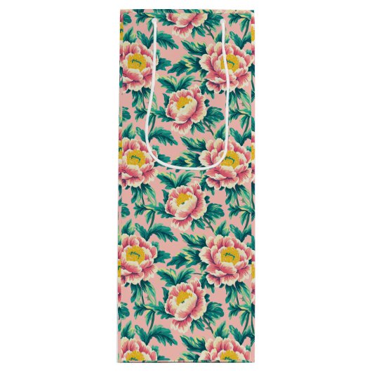 ピンクチノイスリーフローラ ワインギフトバッグ (正面)