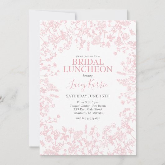 ピンクチノイスリーブライダルランチ招待状、 招待状 (正面)